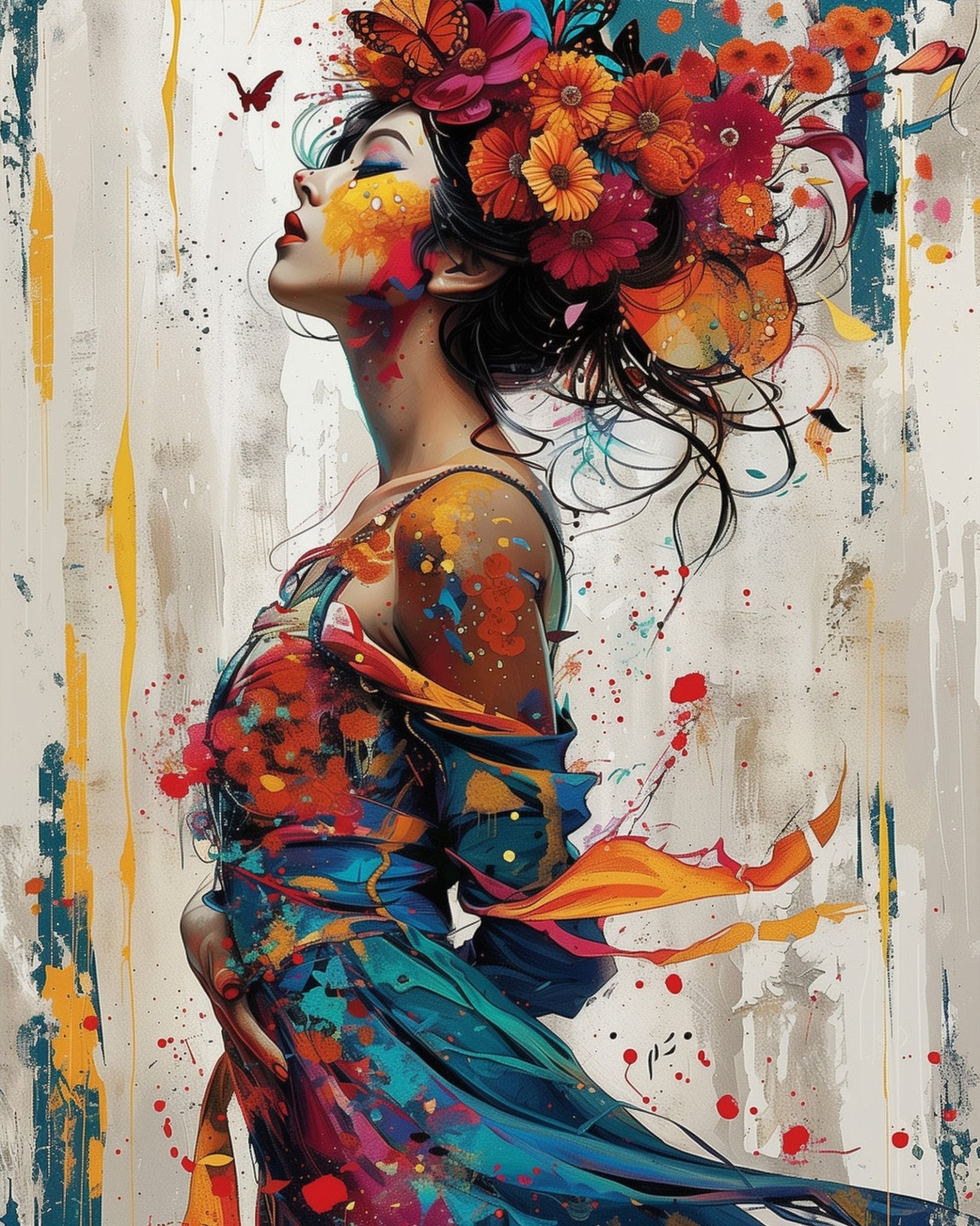 Bohemian-inspired fixed kit, 24 colors, bold and artistic portrait. Ideal for stress relief. BestPaintByNumbers.