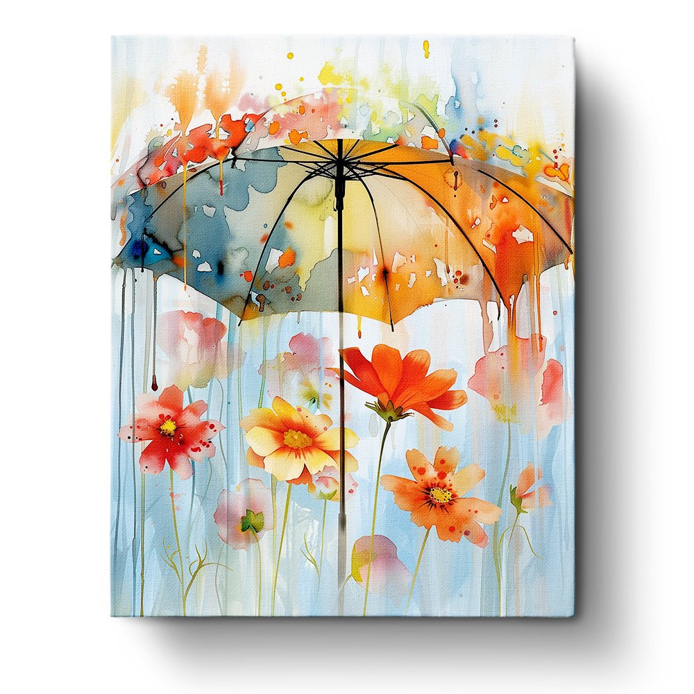 Fixed paint by numbers kit, 24 colors, 16x20in. Bold floral patterns under an umbrella for stress relief.