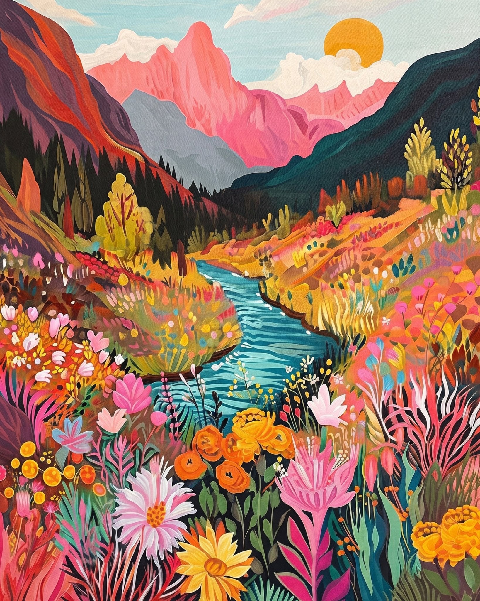Floral Valley Serenity - Landscape - BestPaintByNumbers - Paint by Numbers Custom Kit