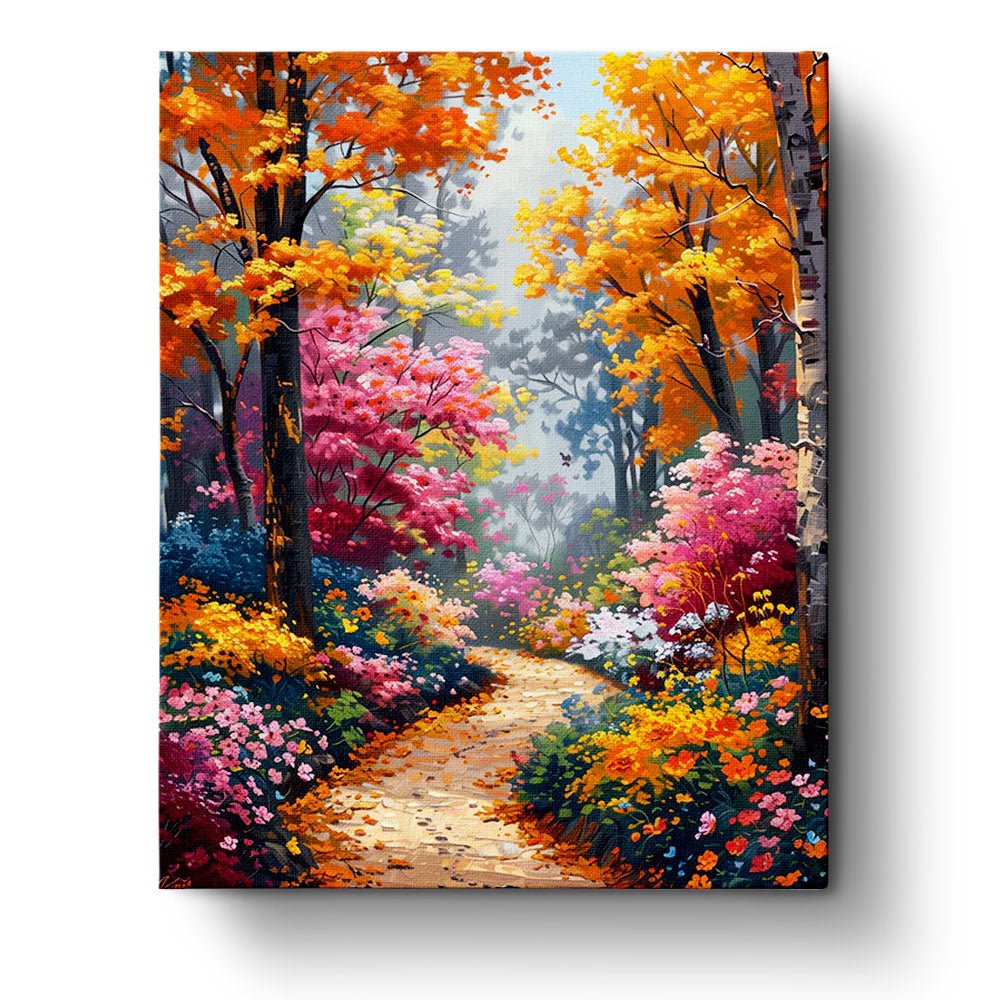 Fixed paint-by-number kit, 24 colors, 16x20in. Autumn forest with vibrant foliage. Perfect for a relaxing activity.