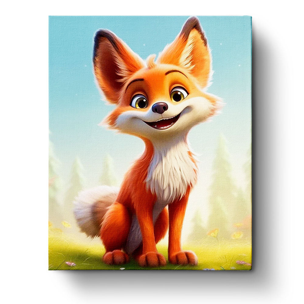 Fixed paint by numbers kit, 24 colors, 16x20in. Happy fox in vibrant hues, promoting relaxation.