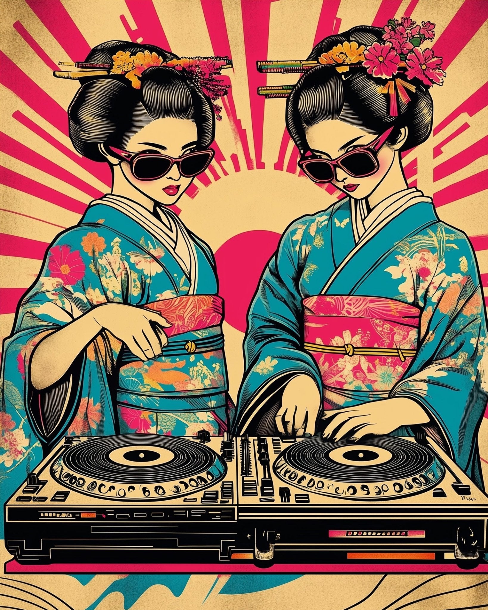 Geisha DJs in Tokyo Vibes - Pop Art - BestPaintByNumbers - Paint by Numbers Custom Kit