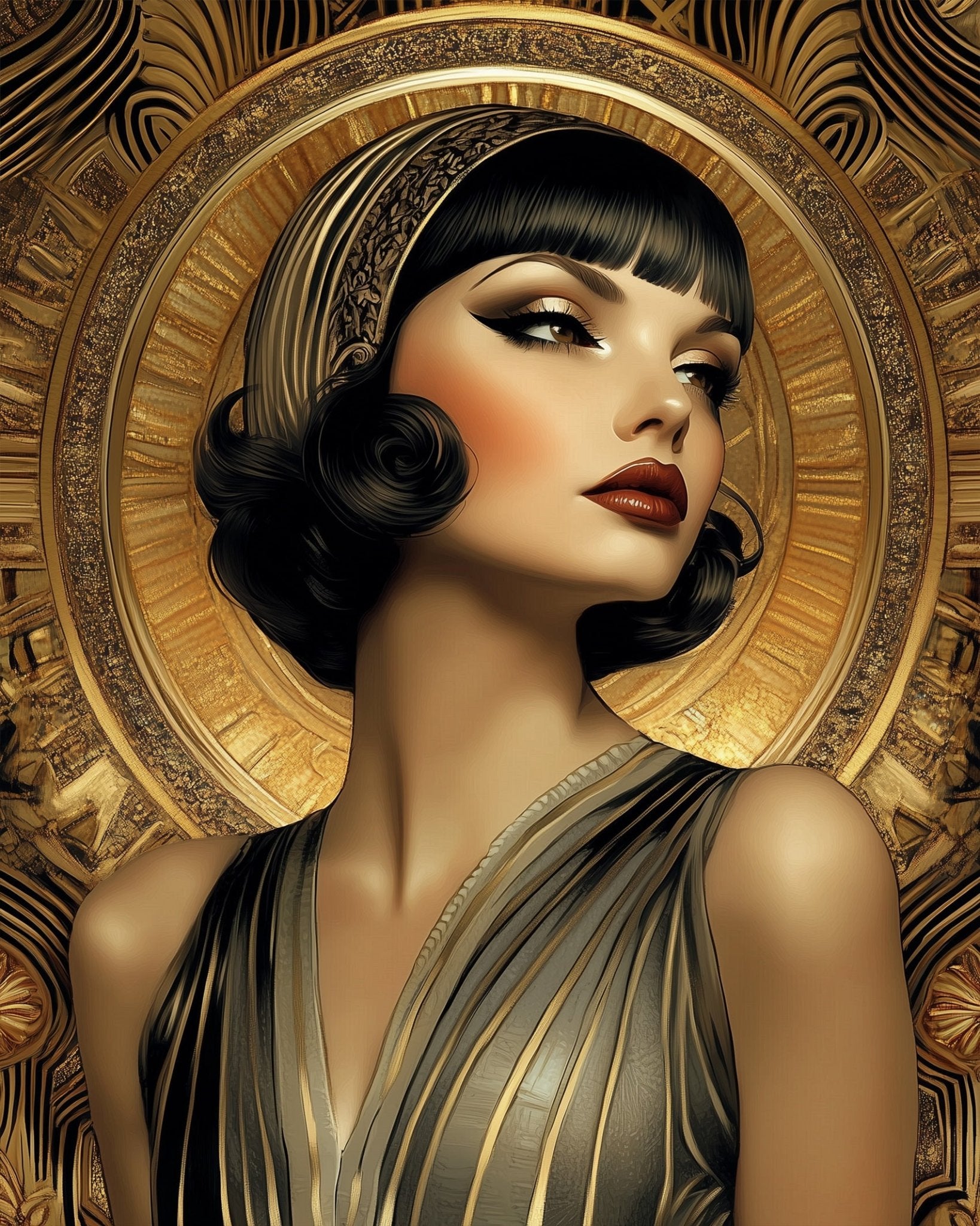 Gilded Glamour Portrait - Art Deco - BestPaintByNumbers - Paint by Numbers Custom Kit