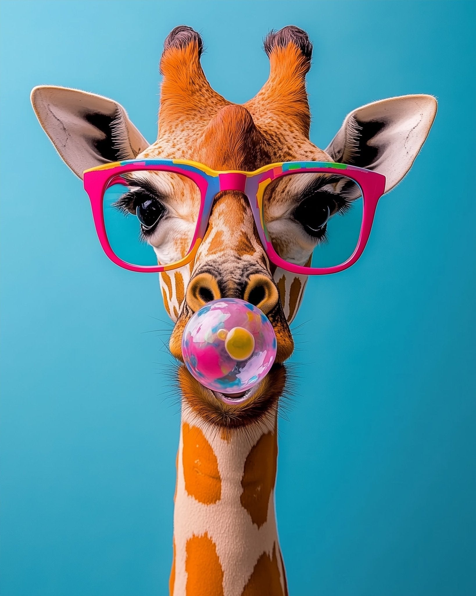 Giraffe with Bubblegum - Pop Art - BestPaintByNumbers - Paint by Numbers Custom Kit