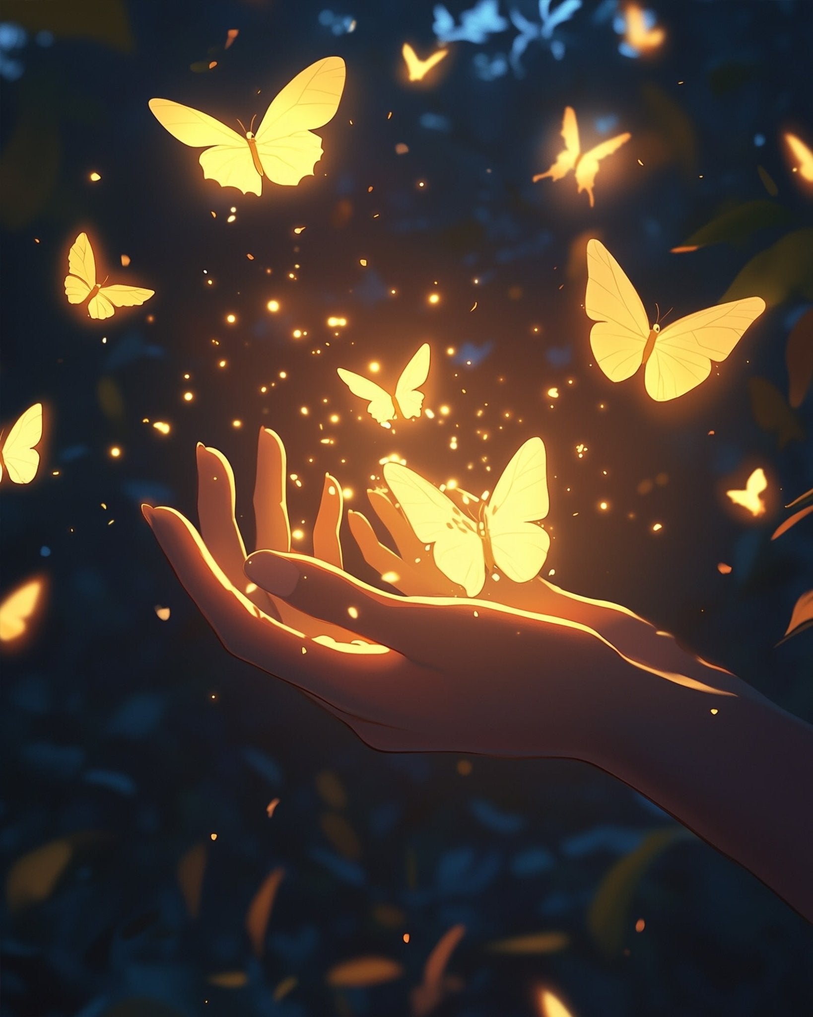 Glowing Butterflies at Dusk - Lo - Fi - BestPaintByNumbers - Paint by Numbers Custom Kit