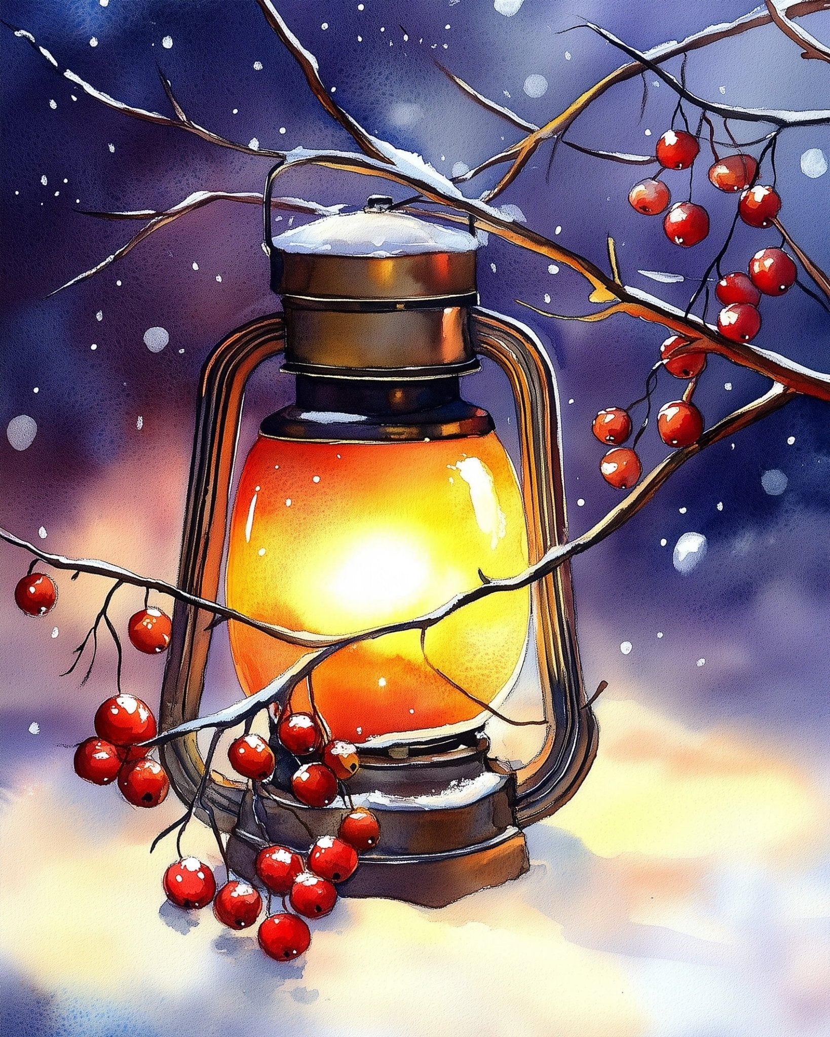 Glowing Lantern and Winter Berries - Christmas - BestPaintByNumbers - Paint by Numbers Custom Kit