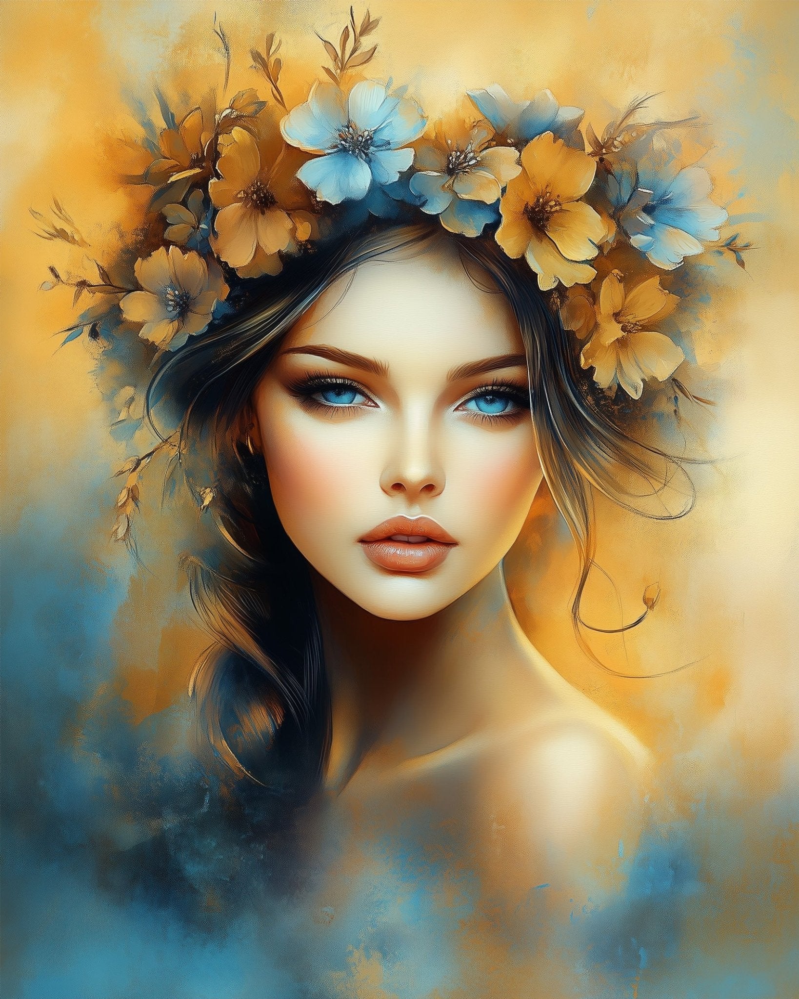 Golden Floral Beauty - Floral Women - BestPaintByNumbers - Paint by Numbers Custom Kit