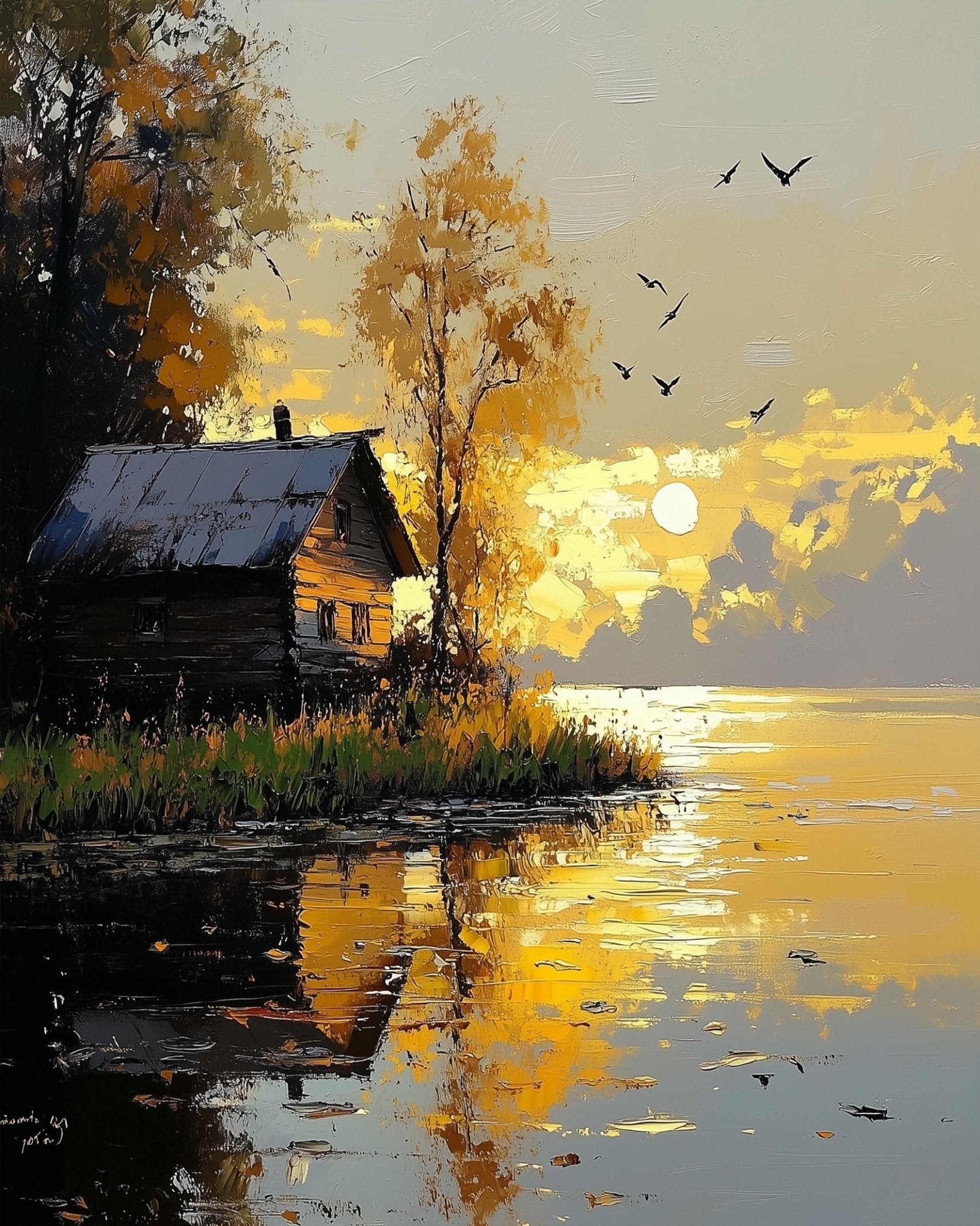 Golden Lake Cabin - Impressionist - BestPaintByNumbers - Paint by Numbers Custom Kit