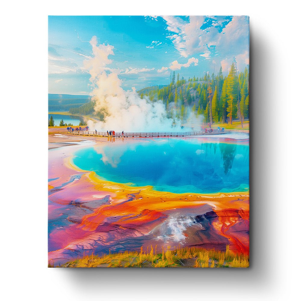 Fixed paint by numbers kit, 24 colors, 16x20in. Capture Yellowstone's vibrant spring and relax with art.