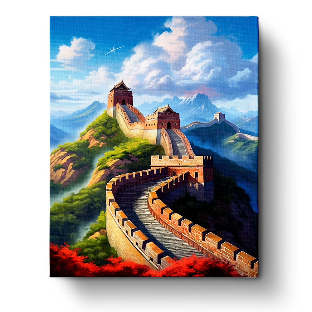Fixed paint by numbers kit, 24 colors, 16x20in. Great Wall of China. Relaxing and mindful painting experience.