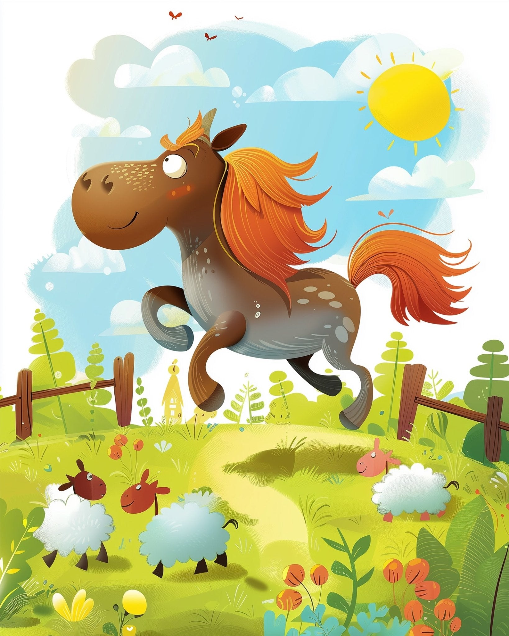 Paint by number kit, 24 colors, 12x16in. Cheerful horse scene amidst lush greenery. Perfect for stress-free play.