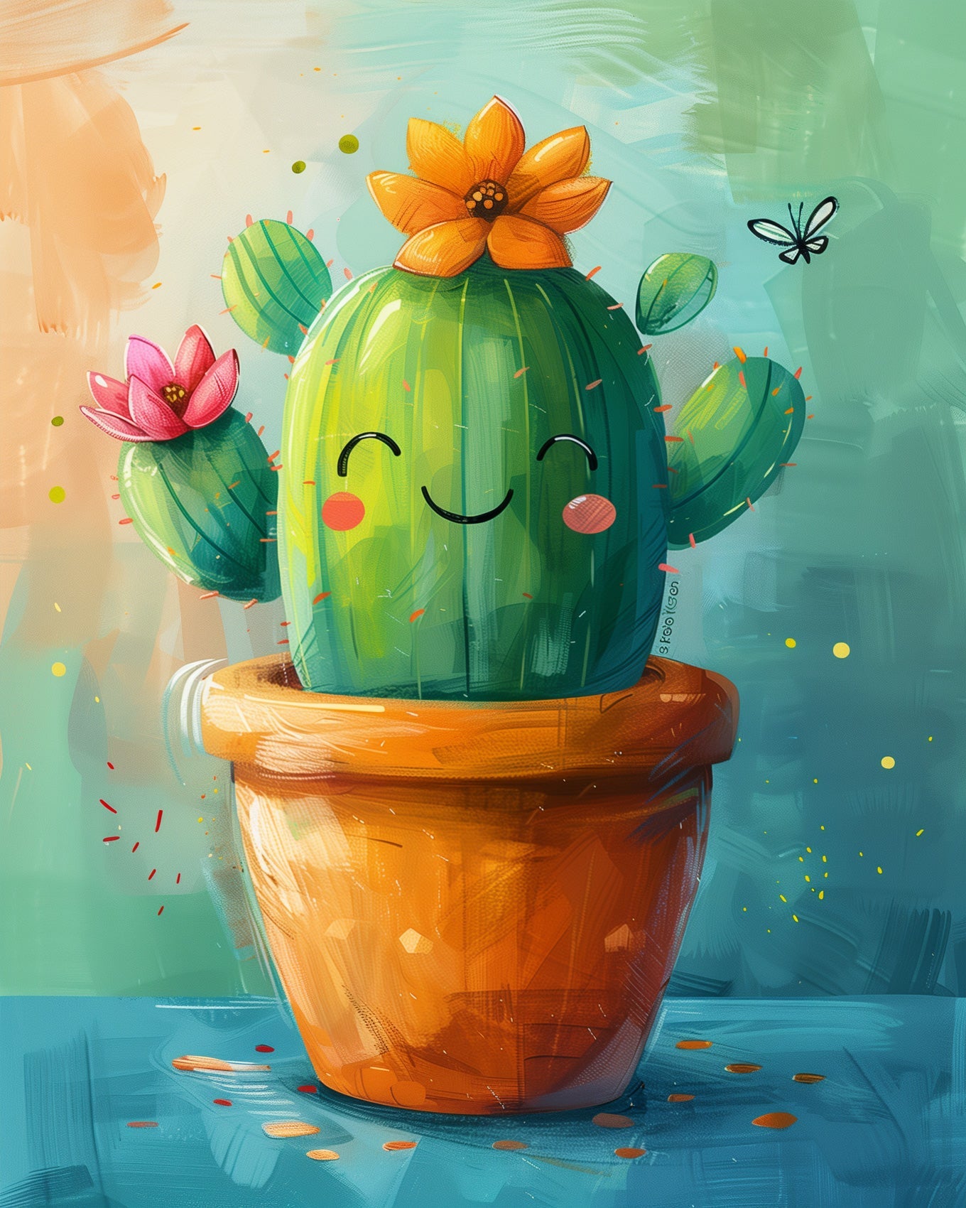 Fixed kit, 24 colors. Smiling cactus art in a pot. A delightful stress-relieving painting experience.