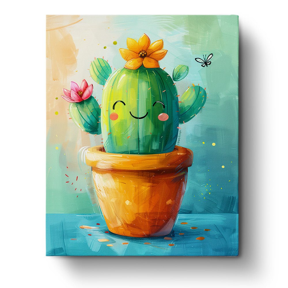 Fixed paint by numbers kit, 24 colors. Cheerful cactus with flowers. Ideal for relaxation and creativity.