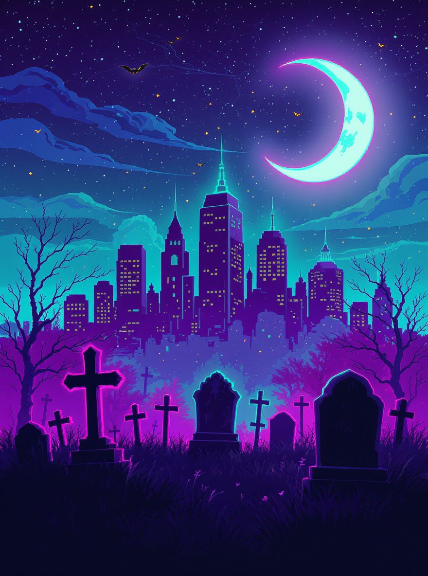 Haunted Cityscape - Halloween - BestPaintByNumbers - Paint by Numbers Custom Kit