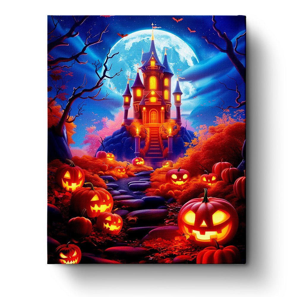 Haunted House Jack - o' - Lanterns - Halloween - BestPaintByNumbers - Paint by Numbers Custom Kit