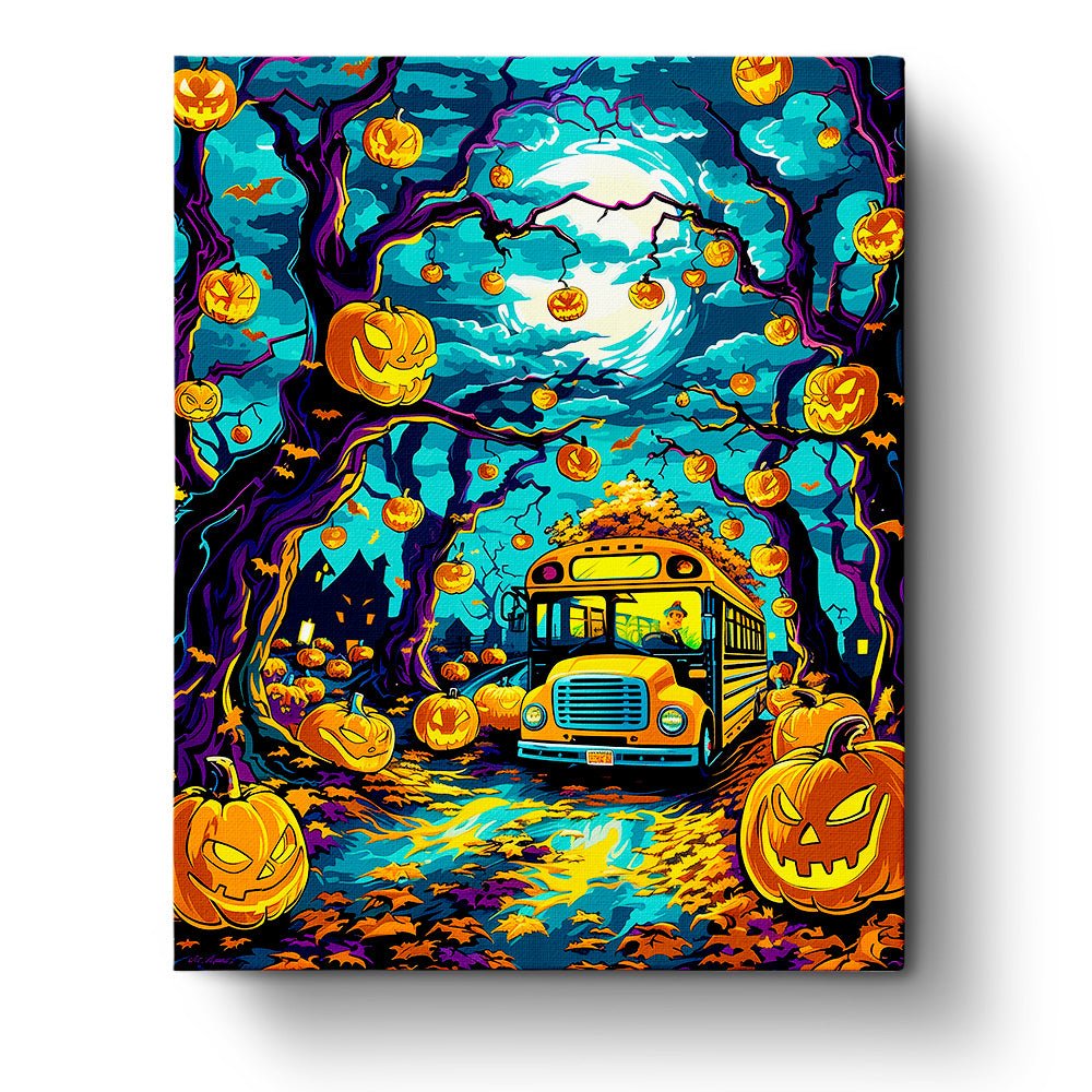 Fixed kit with 24 colors, 16x20in. Spooky forest scene with pumpkins and moon. Great for relaxation.