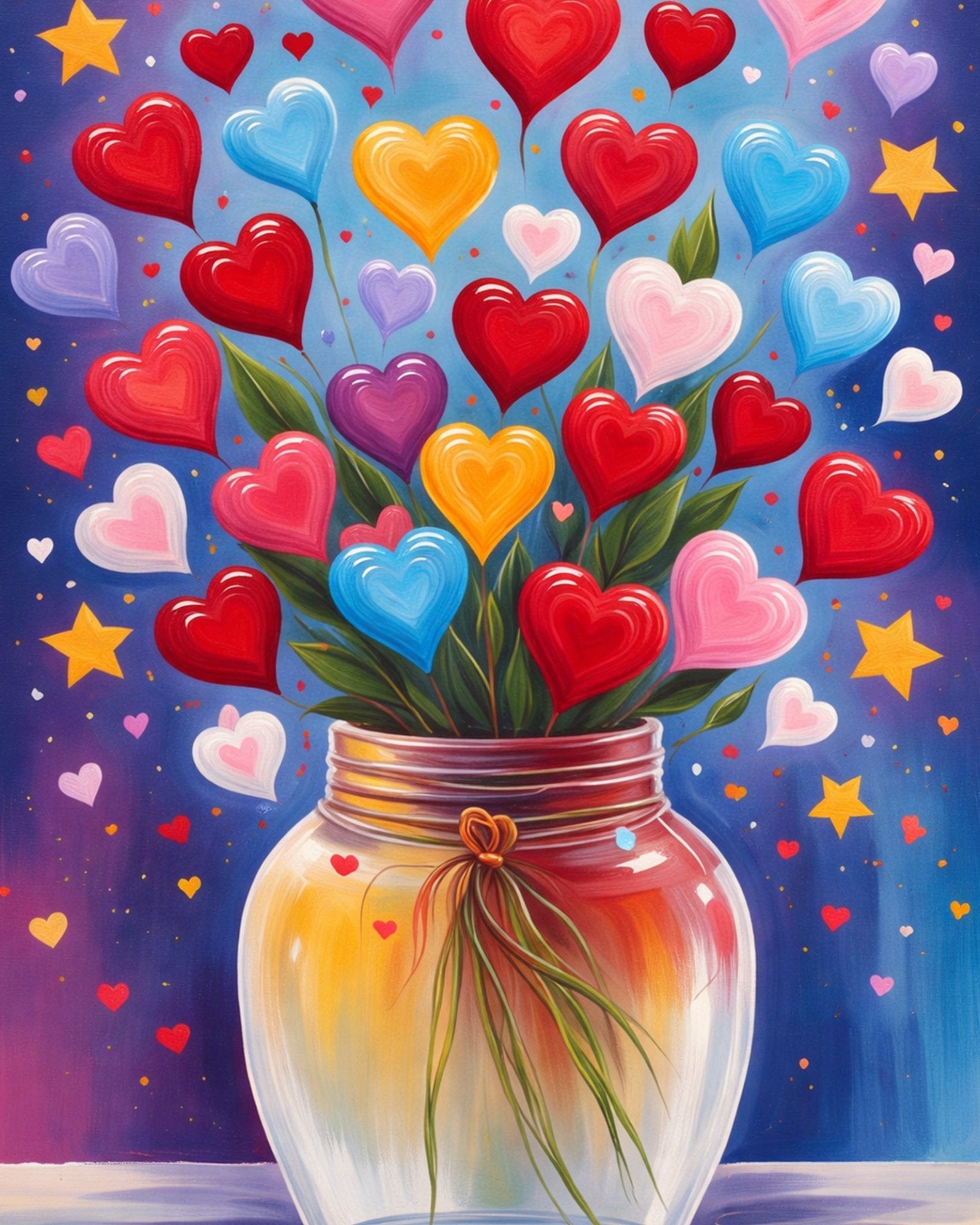 Heart Bouquet in Jar - Romance - BestPaintByNumbers - Paint by Numbers Custom Kit