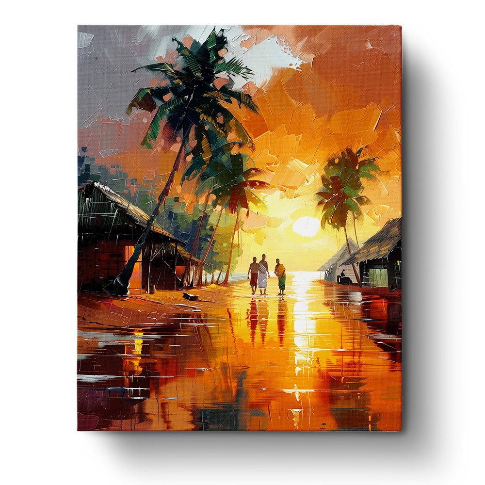 Fixed paint by numbers, 24 colors, 16x20in. Tropical sunset scene with bold hues. Perfect for relaxation and peace.