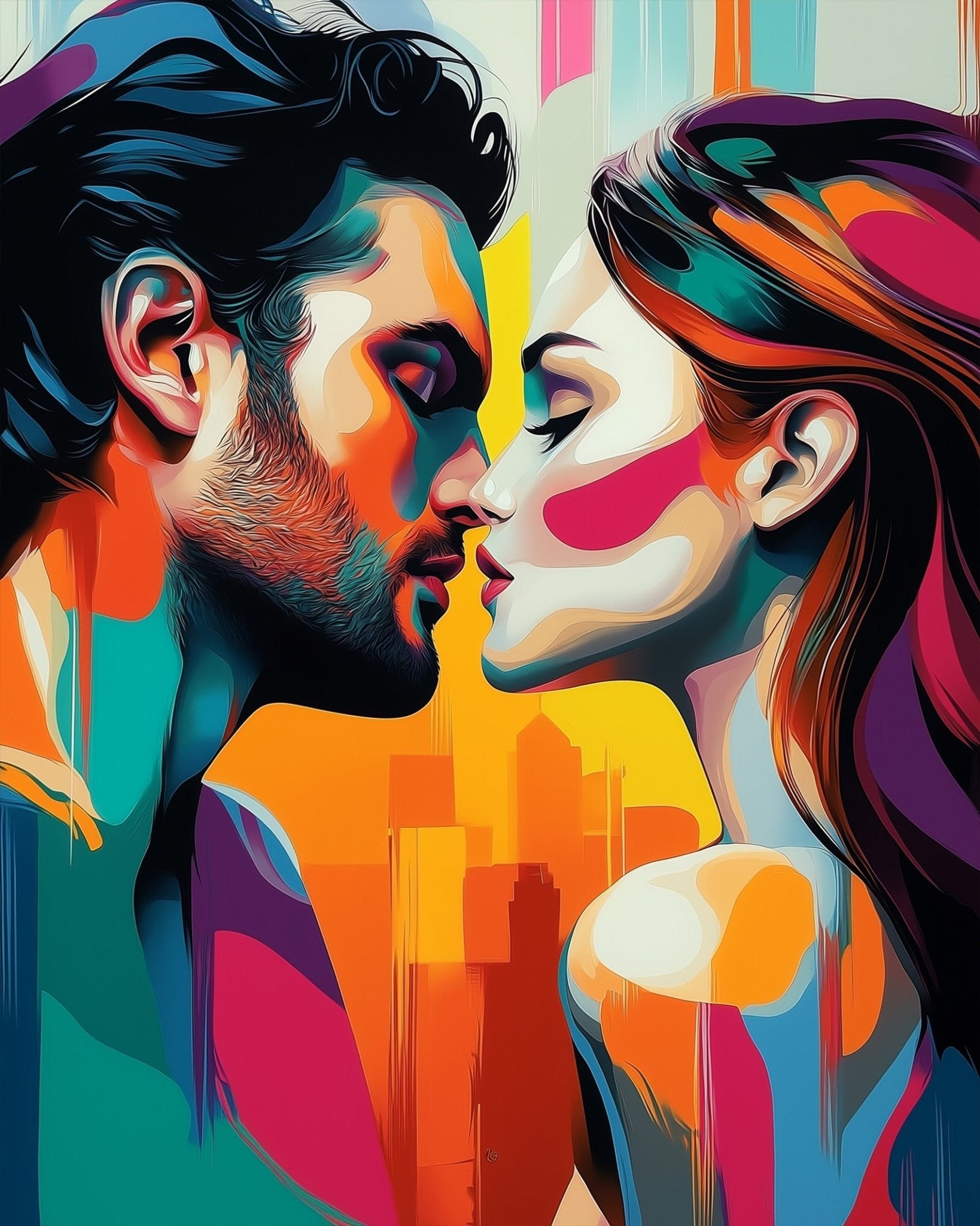 Intimate Colorful Kiss - Romance - BestPaintByNumbers - Paint by Numbers Custom Kit