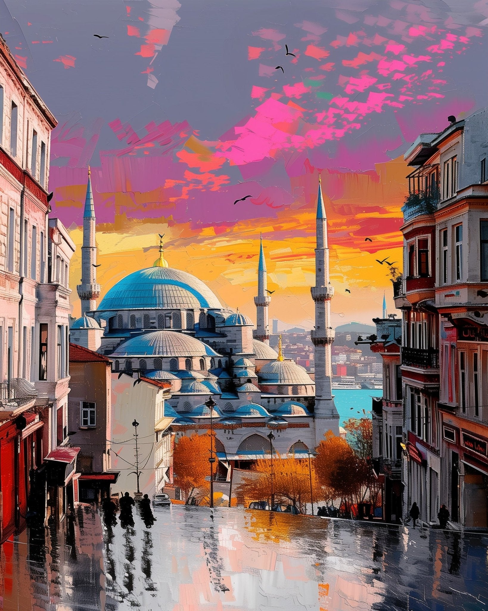 Fixed kit, 24 colors, 12x16in. Paint Istanbul's skyline. Engage in stress-relieving creativity with BestPaintByNumbers.