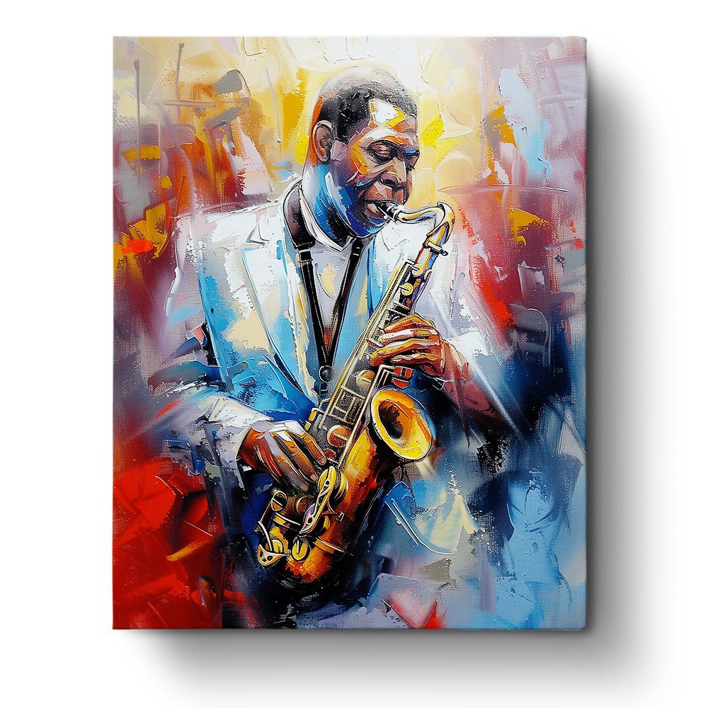 Fixed paint by numbers kit, 24 colors, 16x20in. Jazz saxophone scene. Relaxing and creative experience.