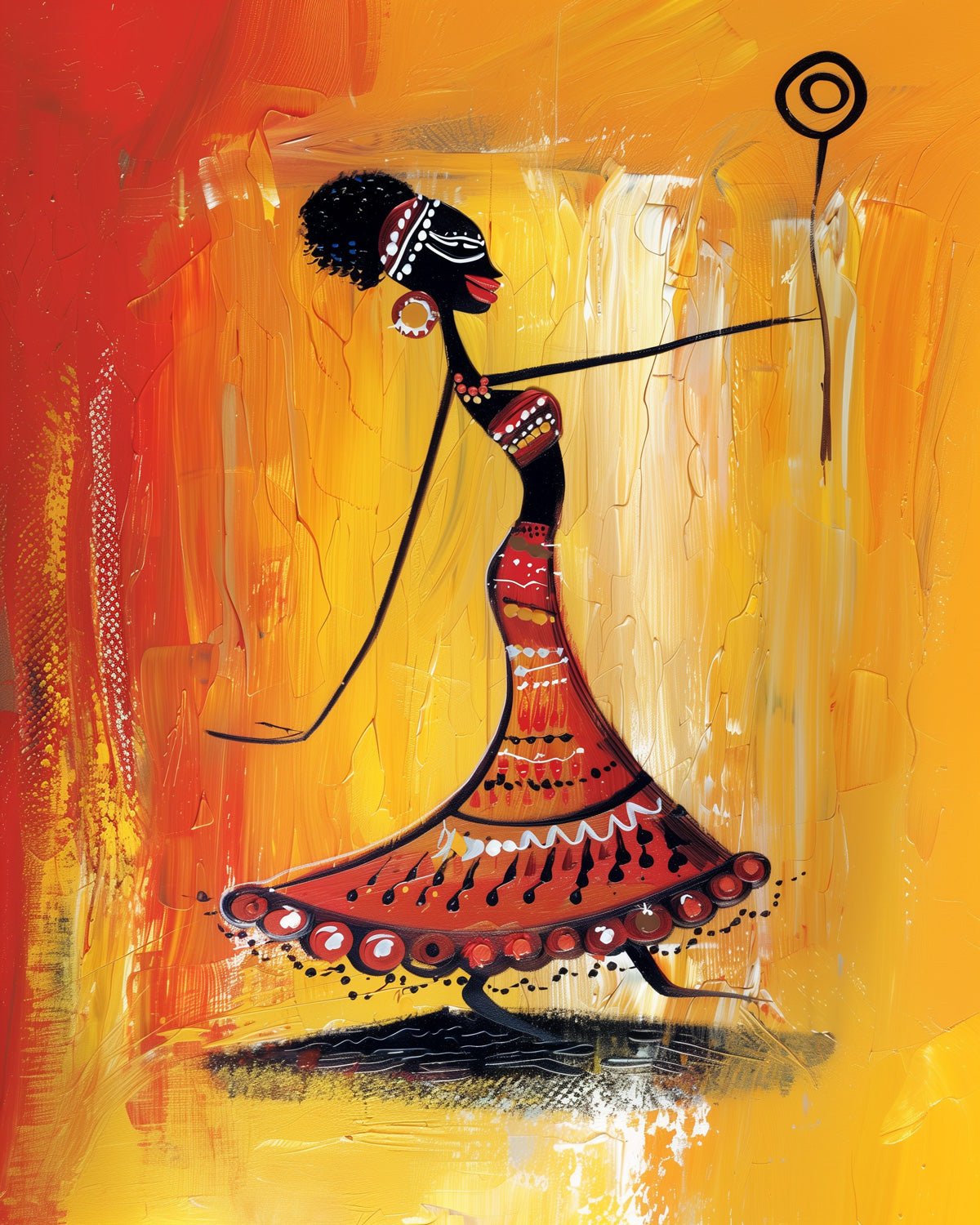 Fixed kit, 24 colors, 12x16in. Joyful African woman with bold strokes and warm hues. Perfect for mindful creativity.