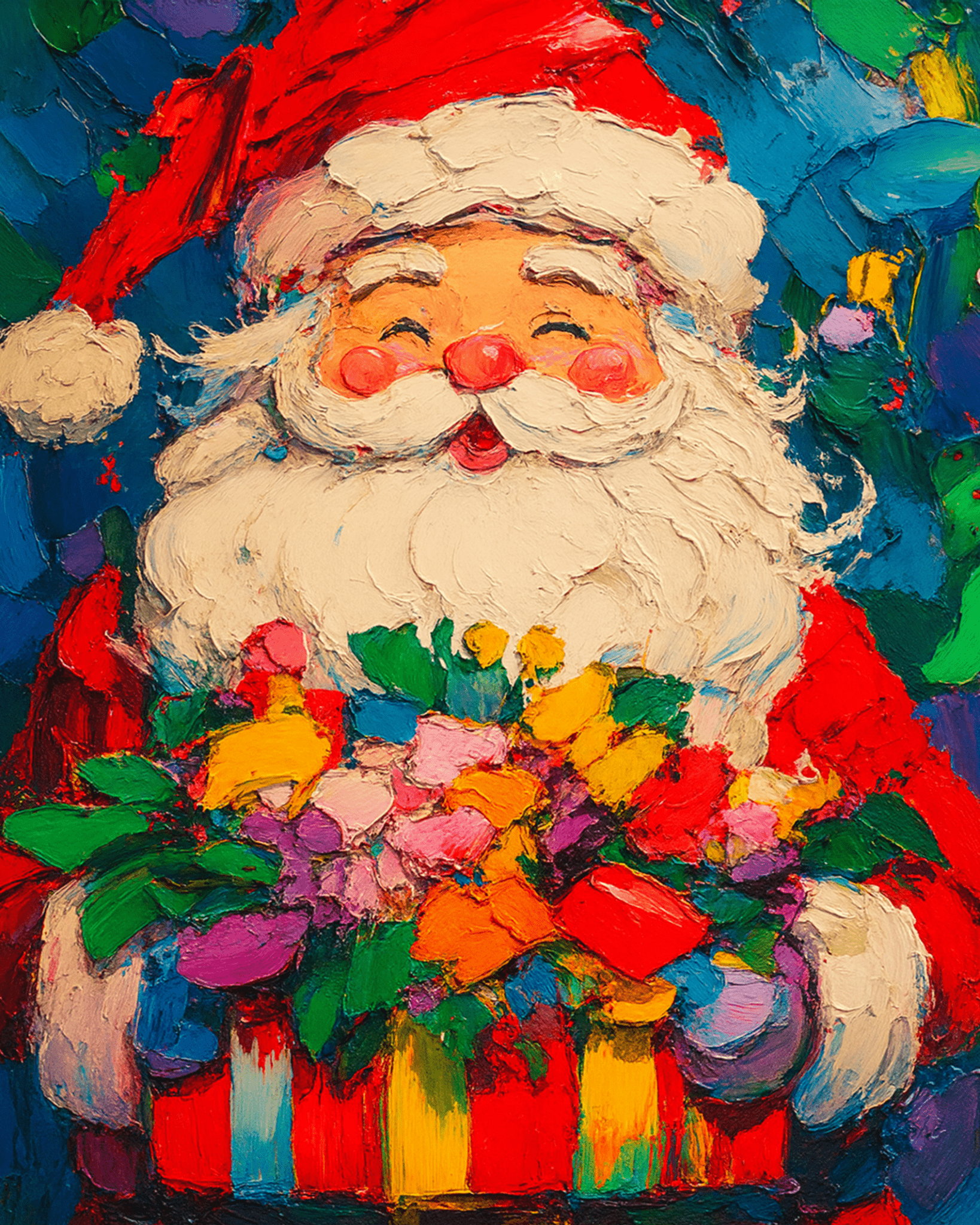 Joyful Santa with Flowers - Christmas - BestPaintByNumbers - Paint by Numbers Custom Kit