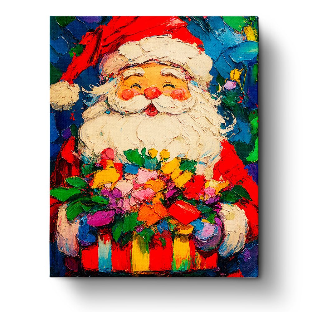 Joyful Santa with Flowers - Christmas - BestPaintByNumbers - Paint by Numbers Custom Kit
