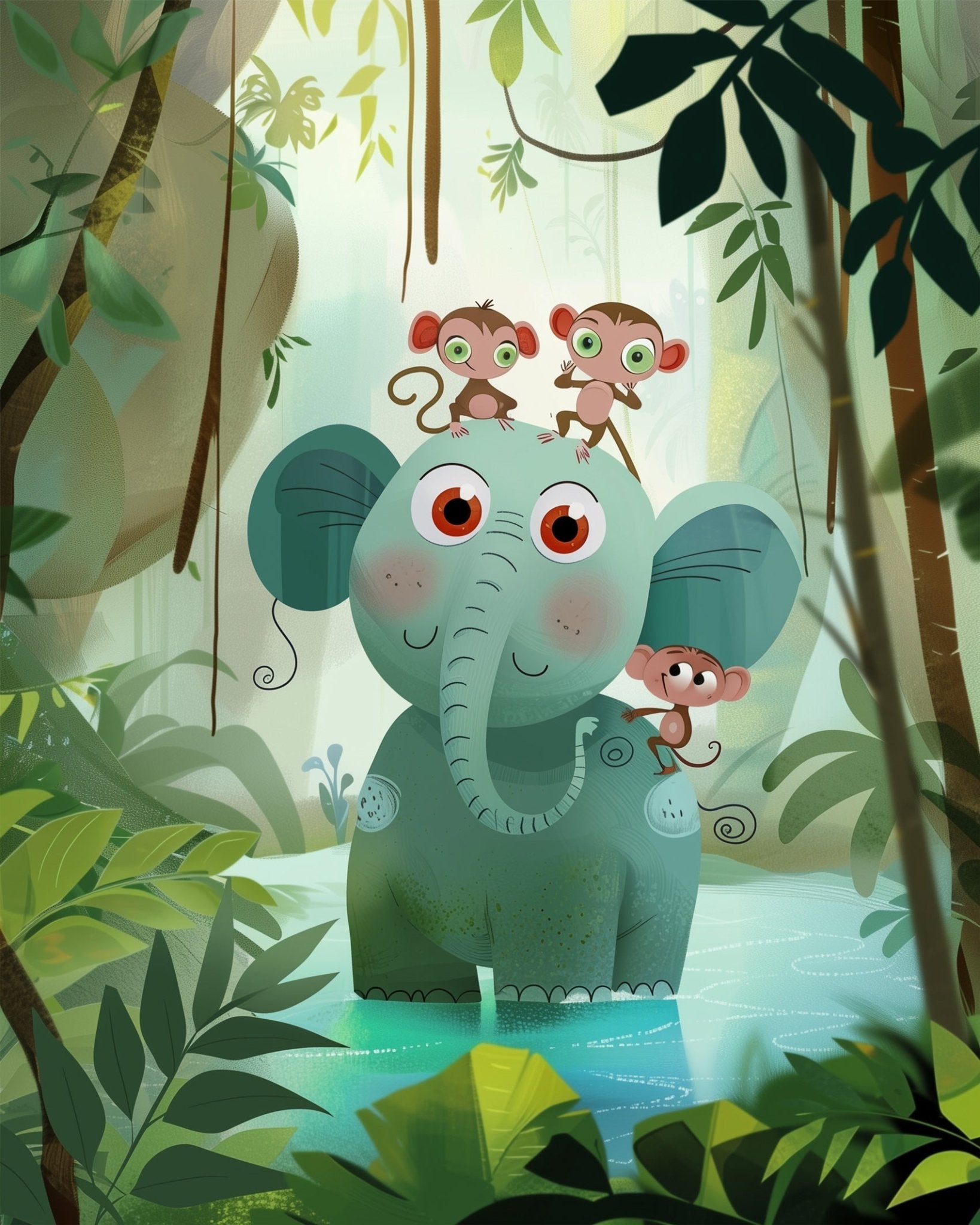 Fixed paint-by-number kit, 24 colors, 12x16in. Adorable jungle animals in vibrant colors. Perfect for kids' creativity.