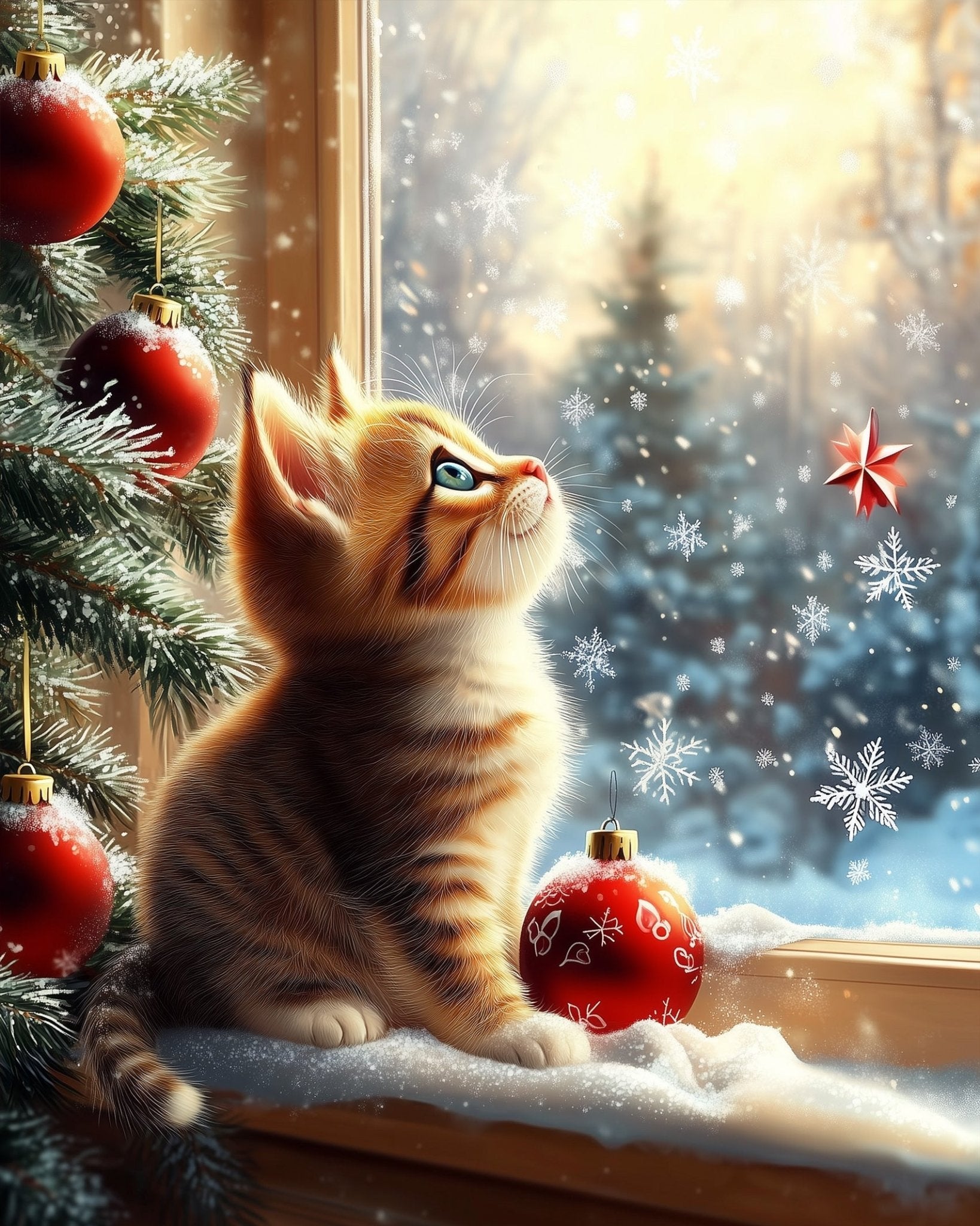 Kitten by the Christmas Tree - Christmas - BestPaintByNumbers - Paint by Numbers Custom Kit