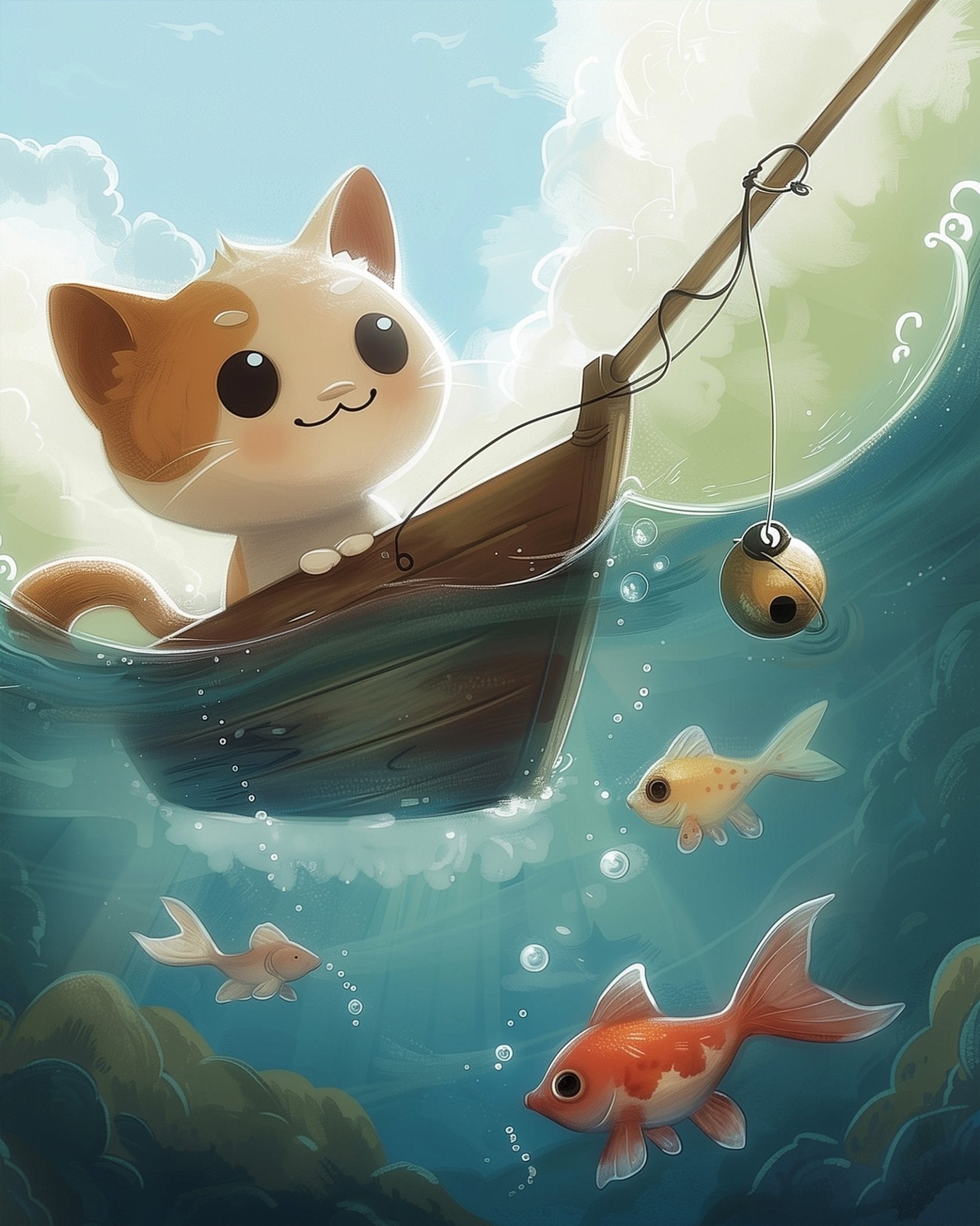 Kitty's Fishing Adventure - Kids - BestPaintByNumbers - Paint by Numbers Custom Kit
