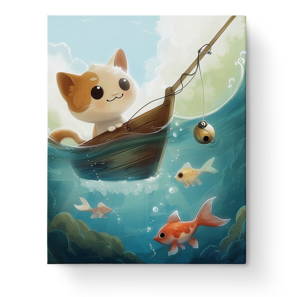 Kitty's Fishing Adventure - Kids - BestPaintByNumbers - Paint by Numbers Custom Kit
