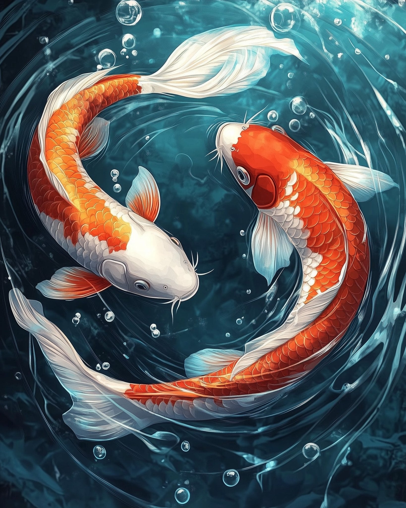 Koi Fish Harmony - Asian Art - BestPaintByNumbers - Paint by Numbers Custom Kit