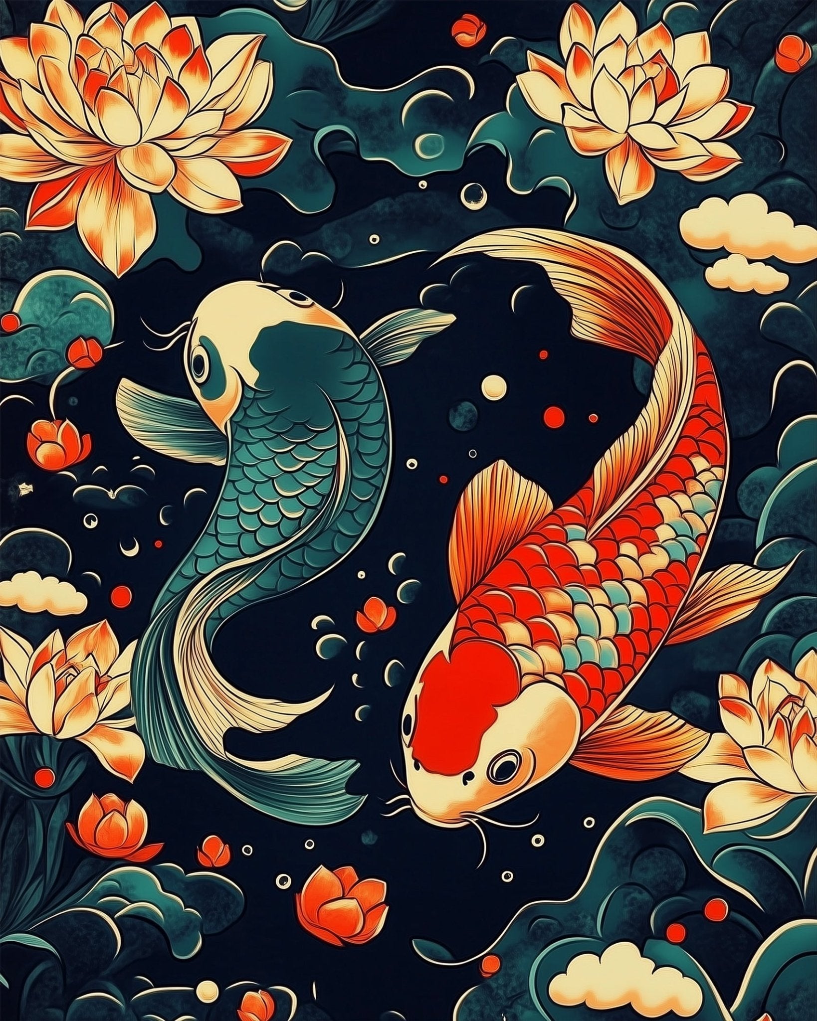 Koi Fish Serenity - Asian Art - BestPaintByNumbers - Paint by Numbers Custom Kit