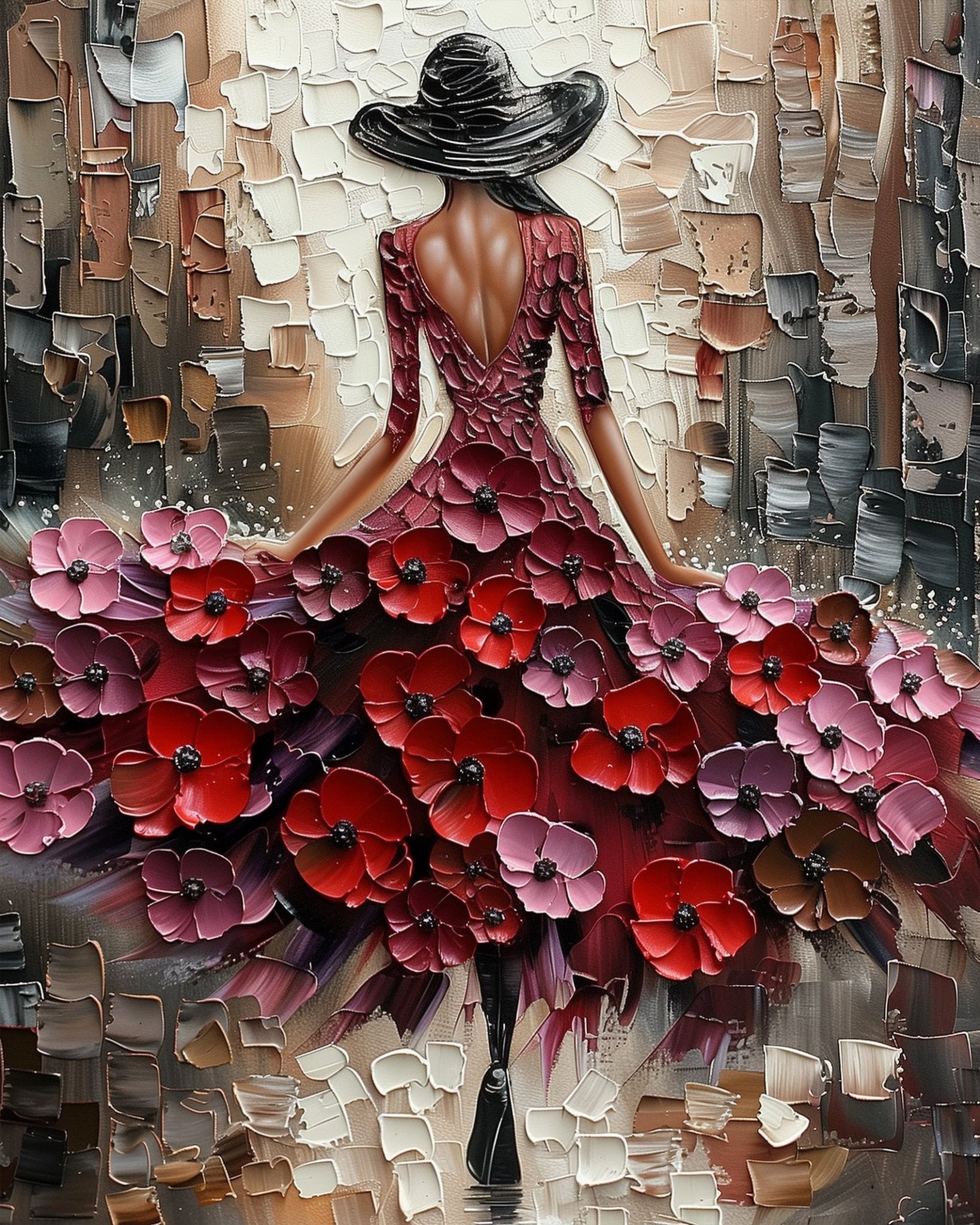 Lady in Scarlet Blooms - Floral Women - BestPaintByNumbers - Paint by Numbers Custom Kit