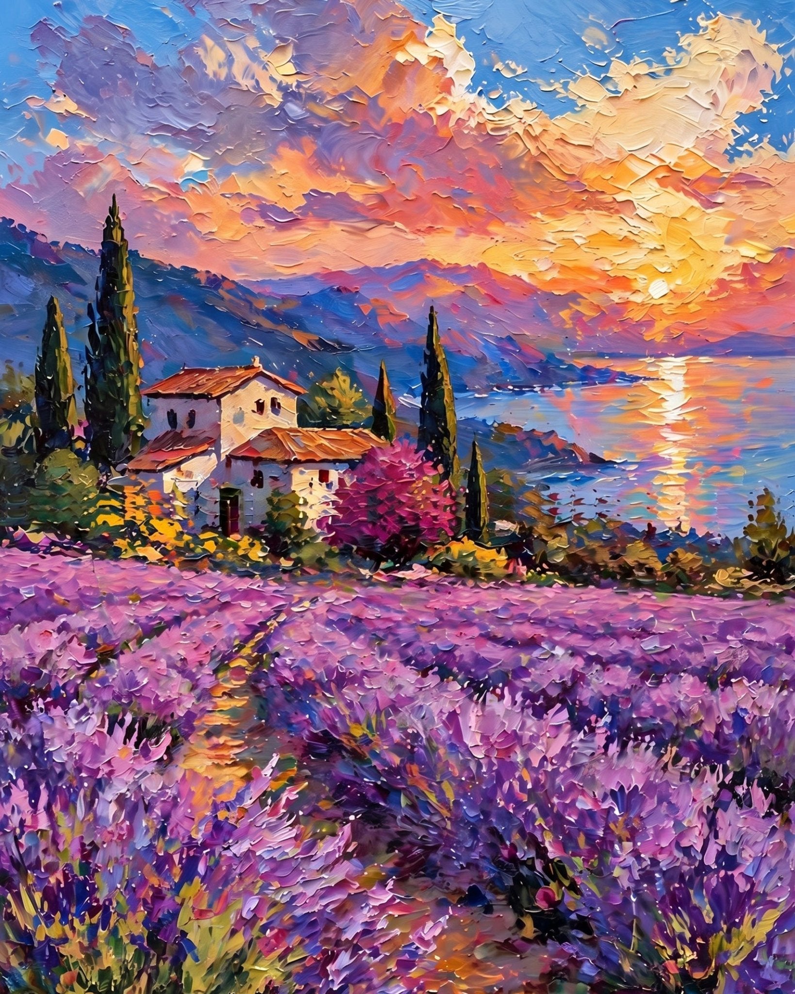 Lavender Sunset Retreat - Flowers - BestPaintByNumbers - Paint by Numbers Custom Kit