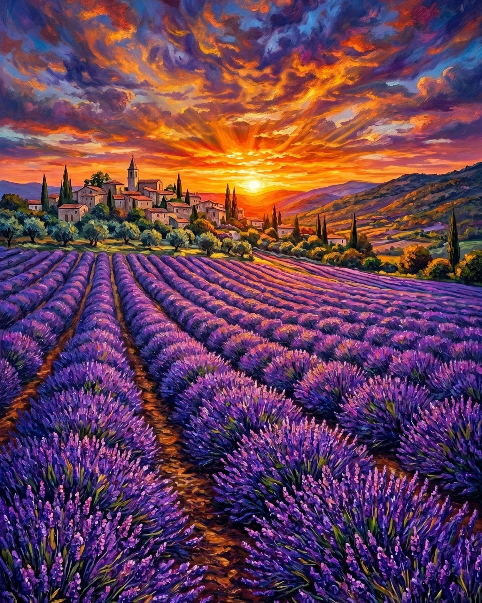 Lavender Sunset Serenity - Landscape - BestPaintByNumbers - Paint by Numbers Custom Kit