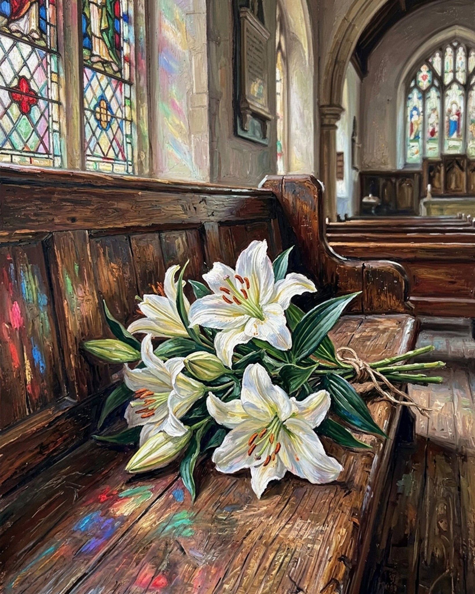 Lily Serenity in Sunlit Chapel - Flowers - BestPaintByNumbers - Paint by Numbers Custom Kit