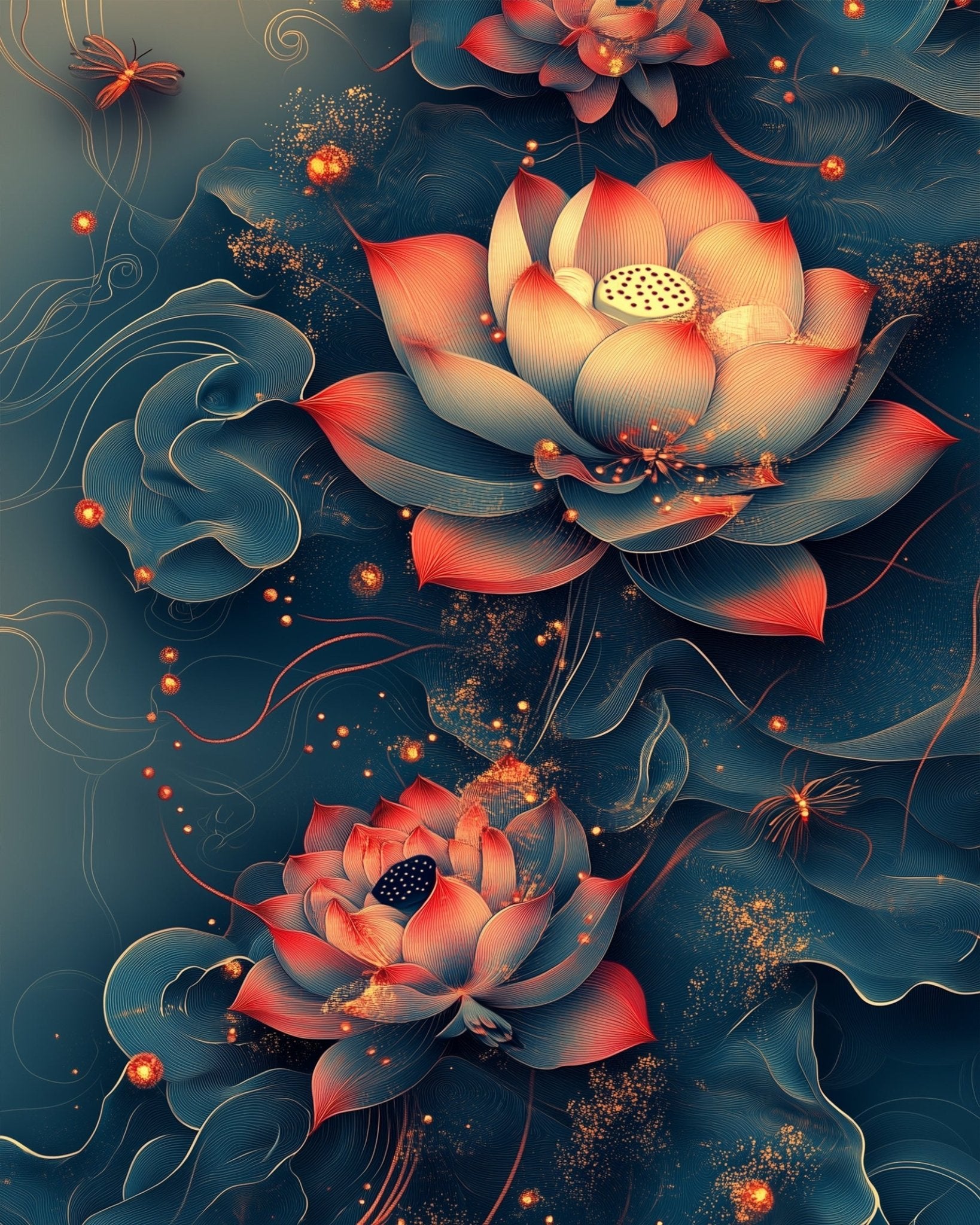 Lotus Elegance - Asian Art - BestPaintByNumbers - Paint by Numbers Custom Kit