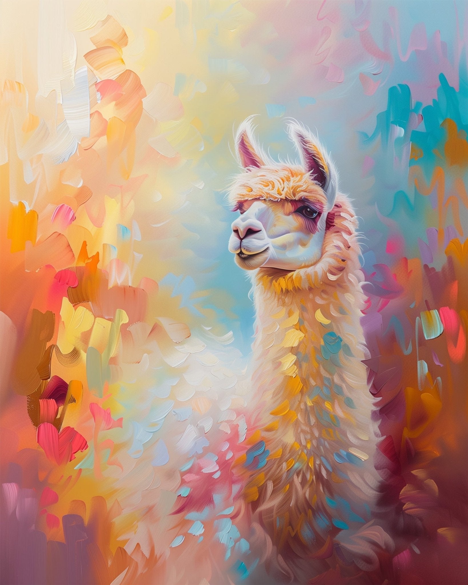 Fixed kit, 24 colors, 12x16in. Abstract llama art with vibrant patterns. Perfect stress-relief and creativity boost.