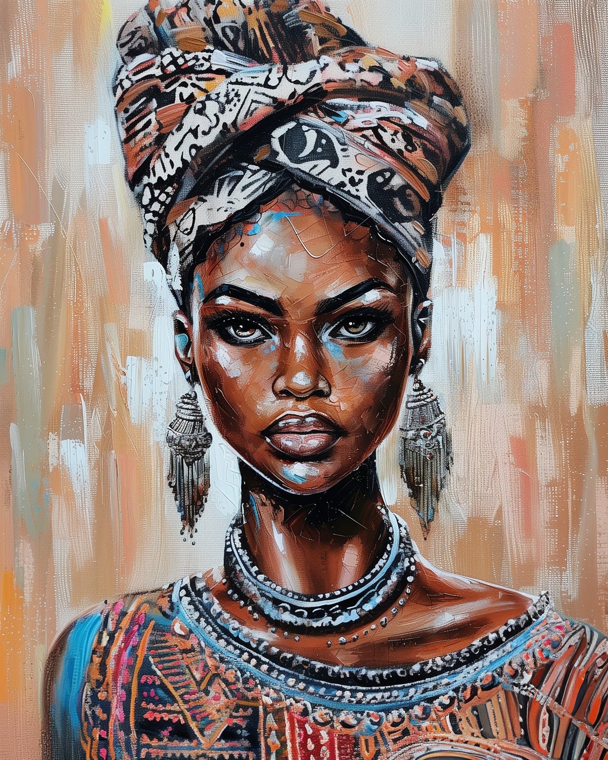 Fixed kit, 24 colors. African woman portrait with bold strokes. Relax while painting vibrant art.
