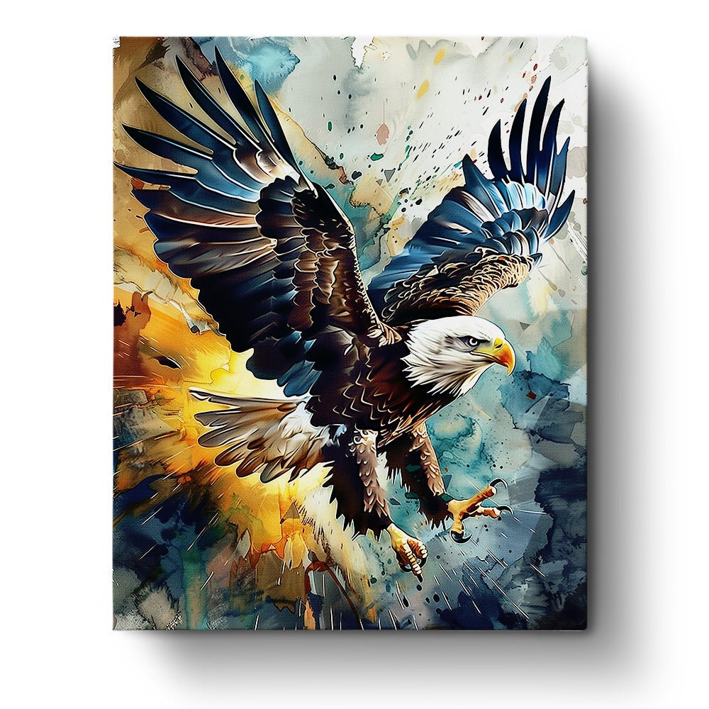Fixed paint by numbers kit, 24 colors. Eagle in bold strokes, 16x20in. Stress-relieving and mindful experience.