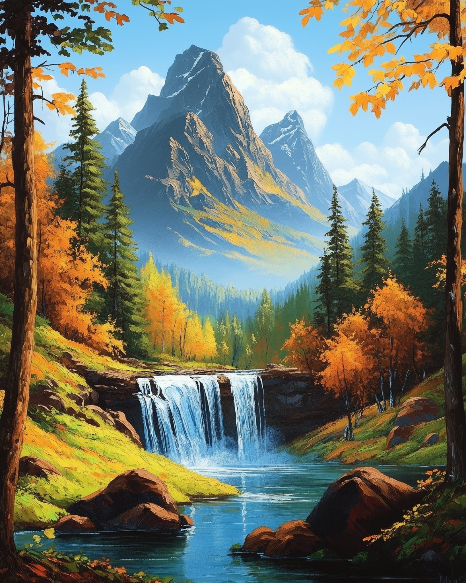 Majestic Mountain Waterfall - Landscape - BestPaintByNumbers - Paint by Numbers Custom Kit