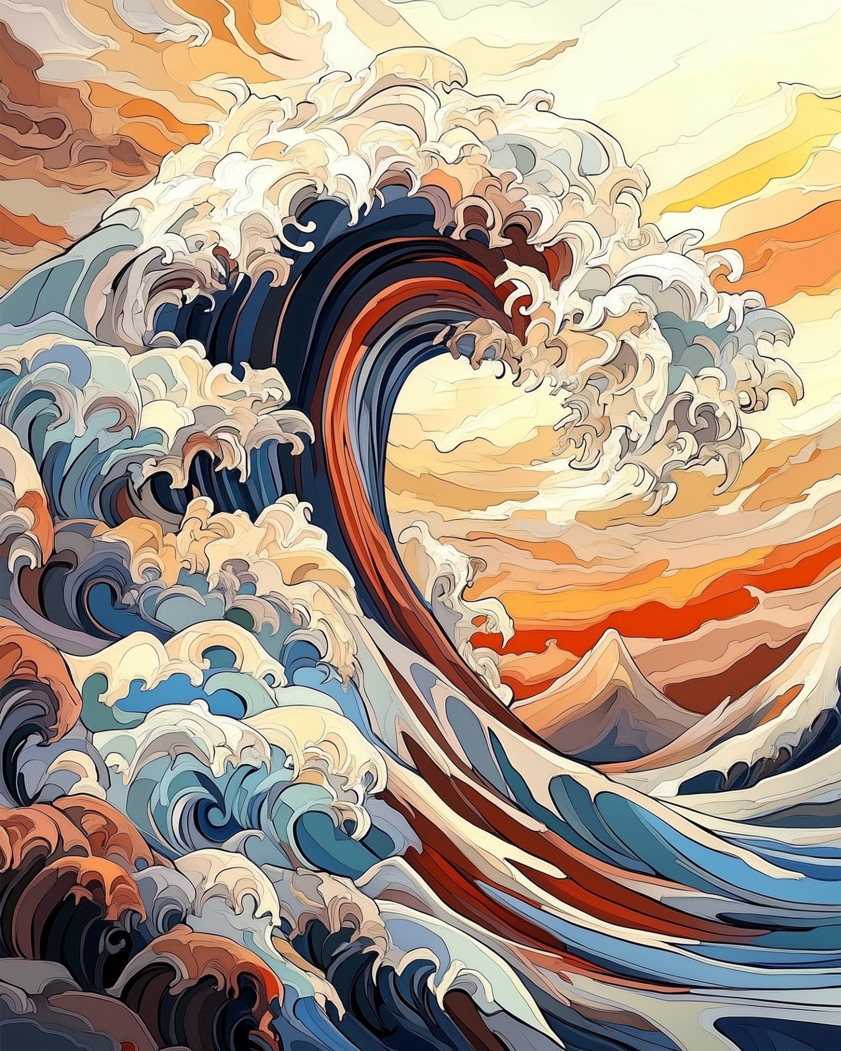 Majestic Ocean Wave - Asian Art - BestPaintByNumbers - Paint by Numbers Custom Kit