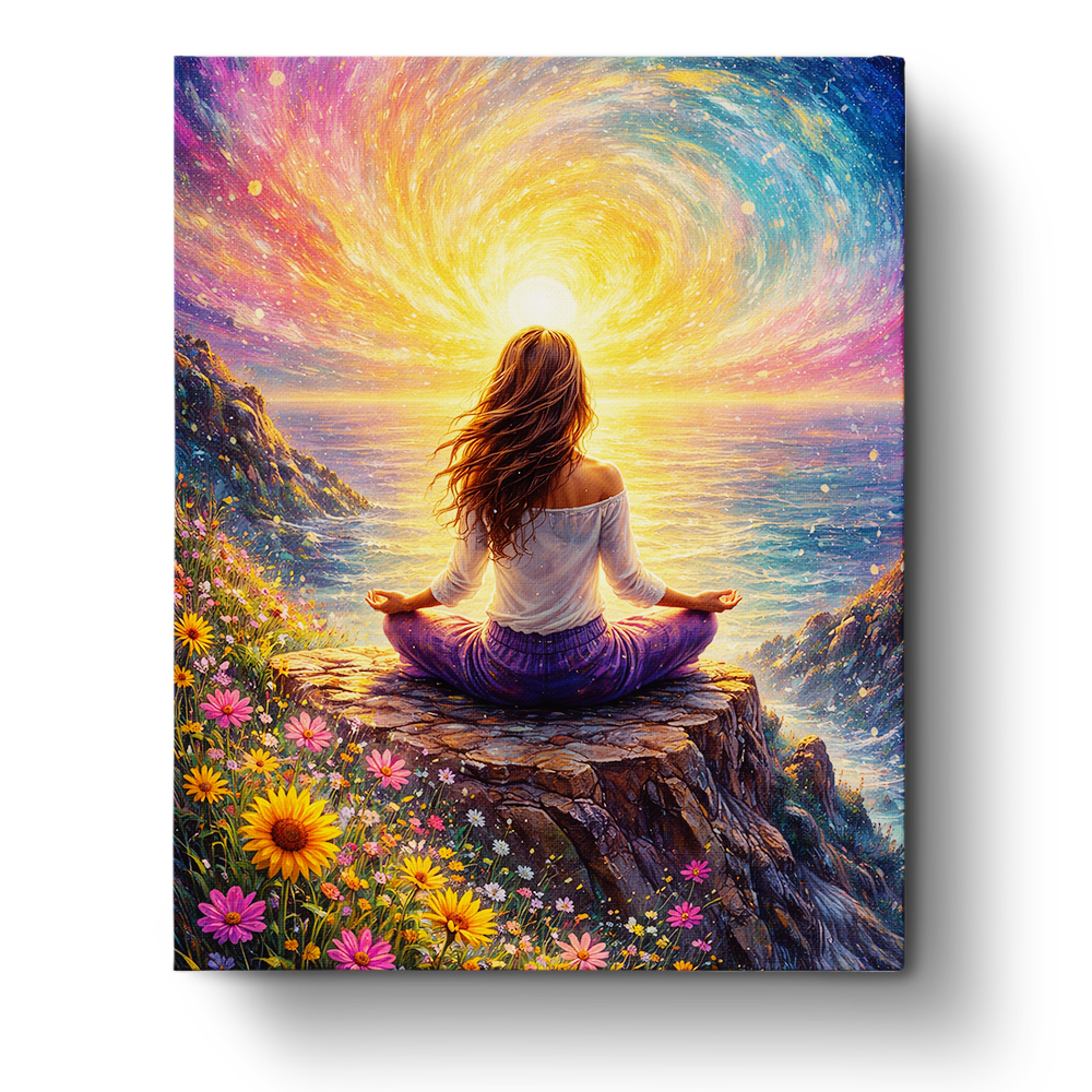 Meditative Sunrise on Cliff - PeacefulMoments - BestPaintByNumbers - Paint by Numbers Custom Kit