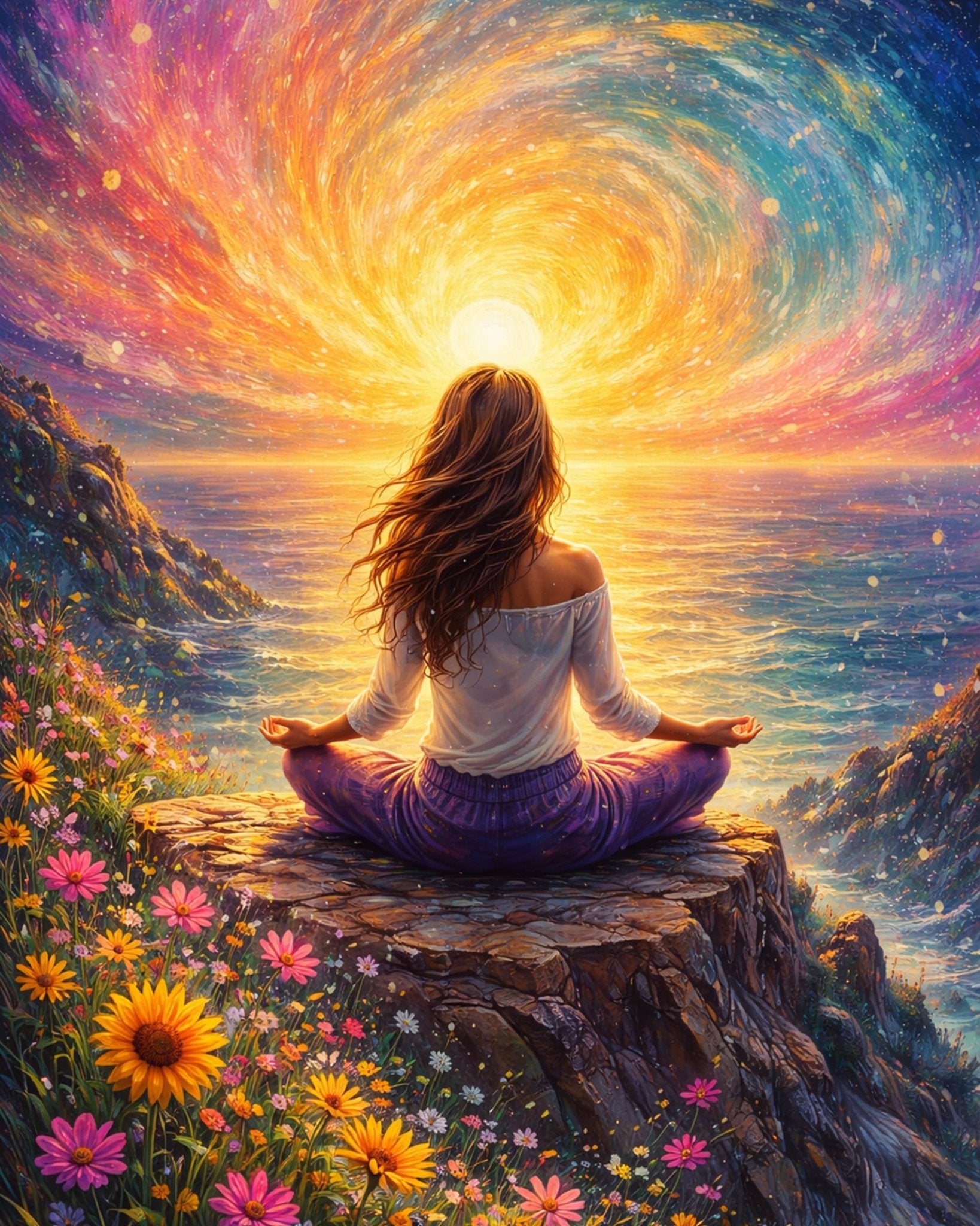 Meditative Sunrise on Cliff - PeacefulMoments - BestPaintByNumbers - Paint by Numbers Custom Kit