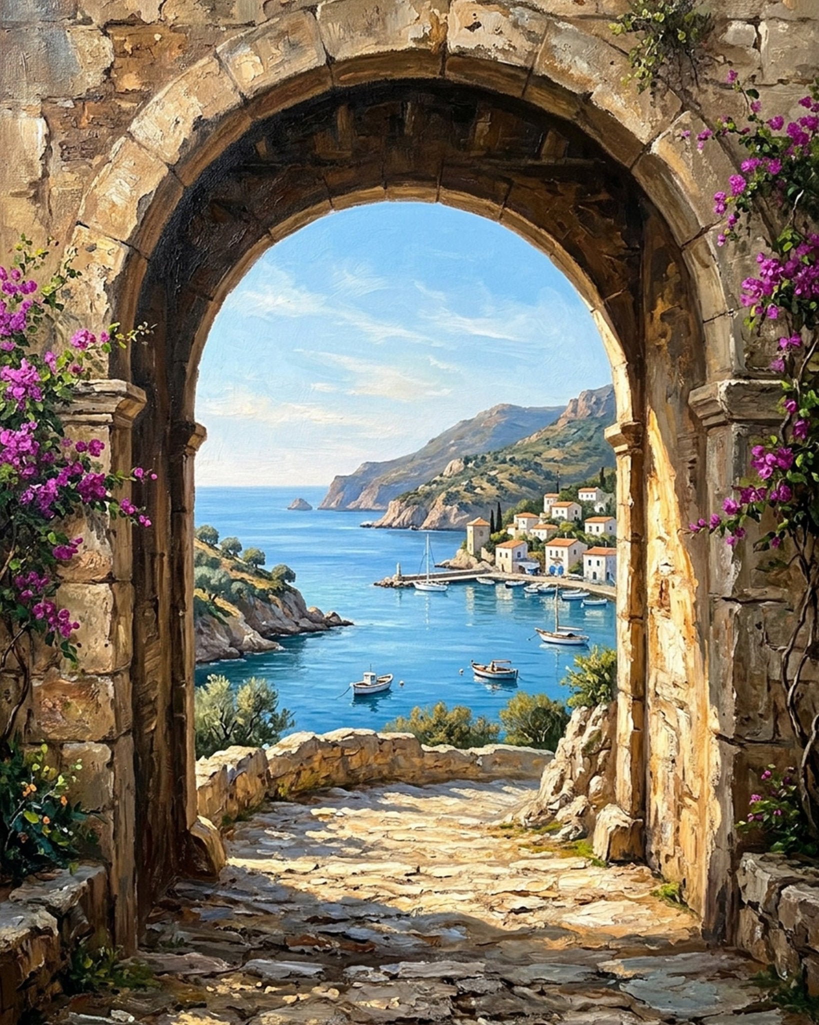 Mediterranean Seaside Archway - Places - BestPaintByNumbers - Paint by Numbers Custom Kit