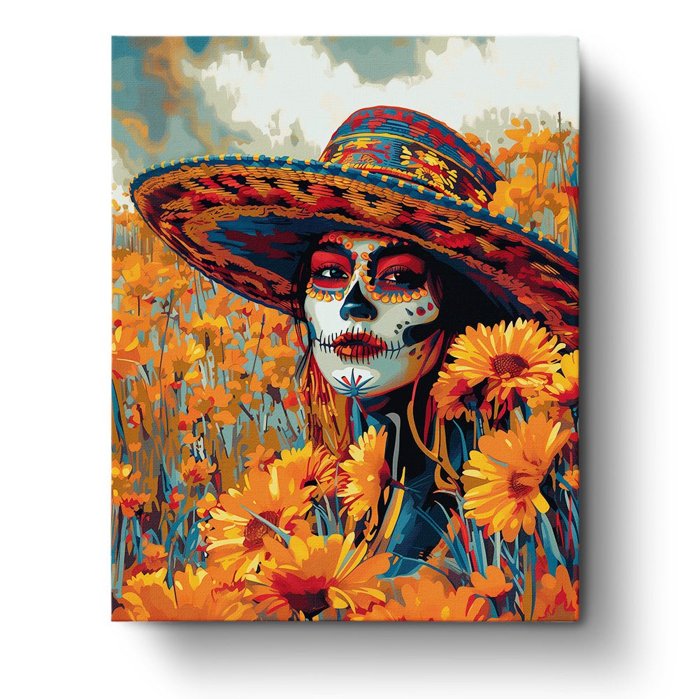 Fixed paint by numbers kit, 24 colors, 16x20in. Vibrant Mexican style with bold floral patterns. Ideal for relaxation.