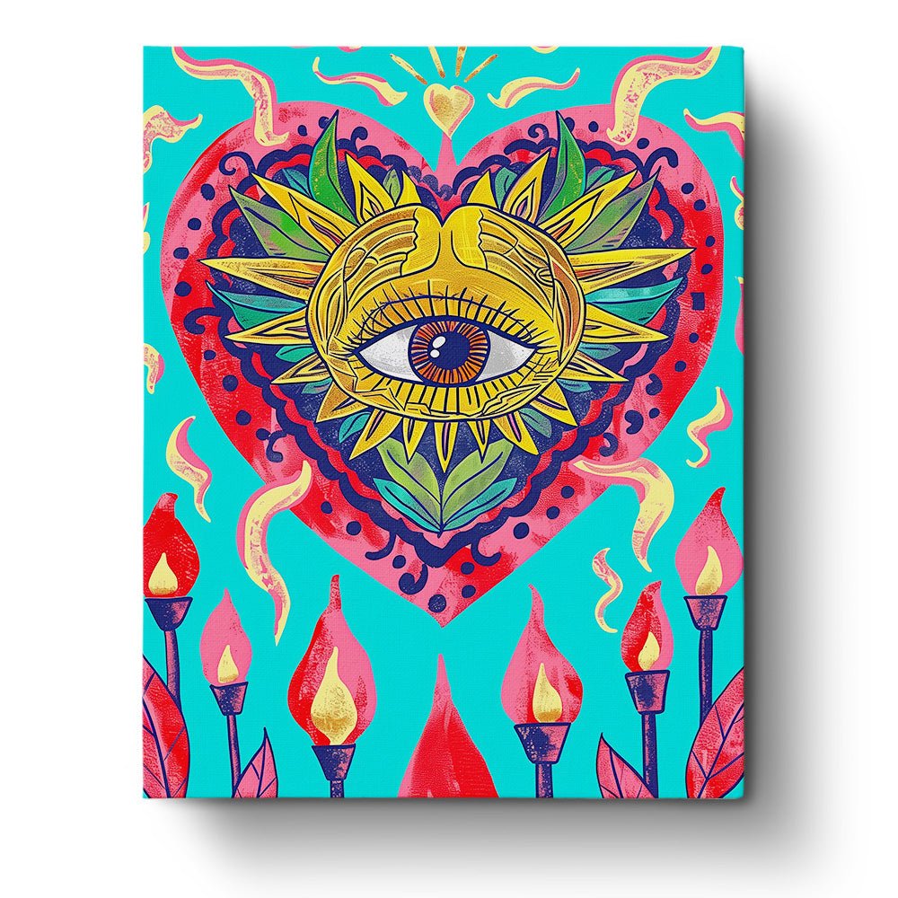 Fixed paint by numbers kit, 24 colors, 16x20in. Vibrant heart design with bold colors. Perfect for mindful painting.