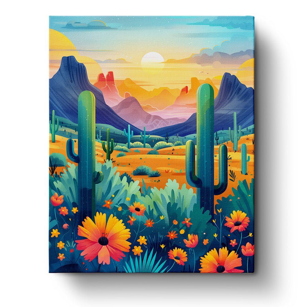 Fixed paint by numbers kit, 24 colors, 16x20in. Stunning Mexican landscape at sunset. A calming art experience.